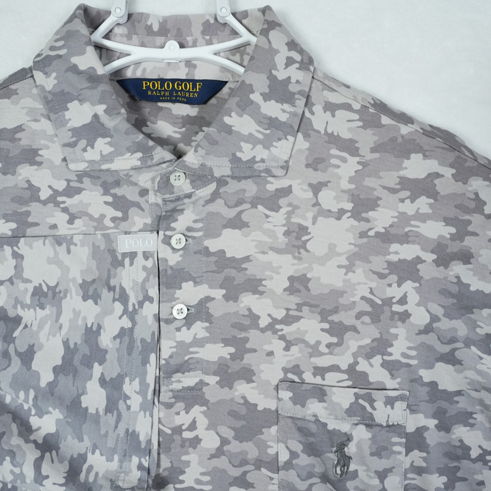 Polo Golf Ralph Lauren Mens Xl Grey Short Sleeve Pocket Polo Shirt Camouflage